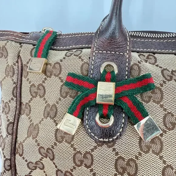 GUCCI Princy Sherry GG Canvas Leather Shoulder Tote Bag Brown Authentic - Picture 6 of 16